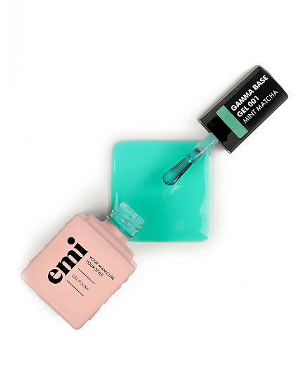фото Цветная база для ногтей, E.MiLac Gamma Base Gel №001 Mint matcha, 9 мл